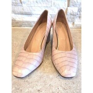 Maryam Nassir Zadeh Pink Croc Embossed Leather Pumps 39 Block Heel Quiet Luxury